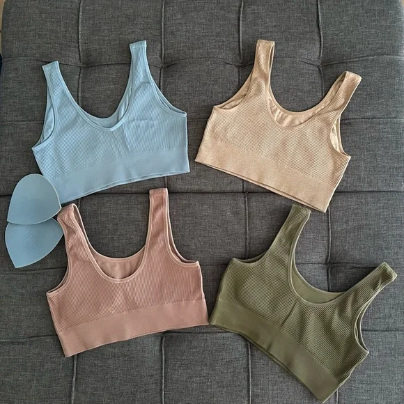 🩵 LIKE NEW 💚 Aerie Ribbed Sports Bras in Blue, Olive, Peach, and Pink size L - Picture 3 of 5